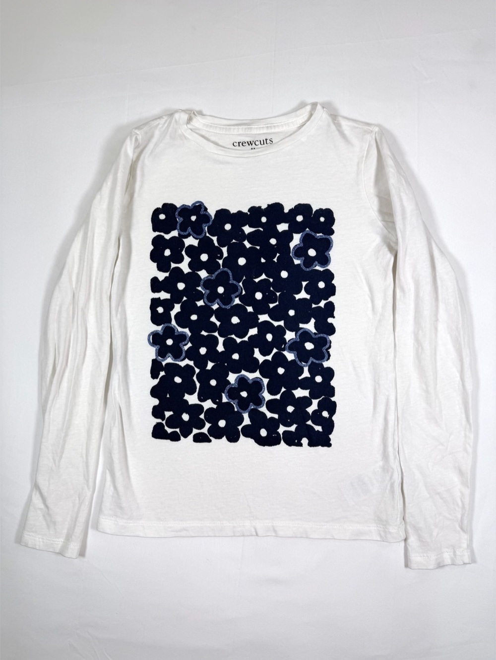 J.CREW Crewcuts‎ Girls White Floral Appliqué Long Sleeve T-Shirt Size L (10-11)